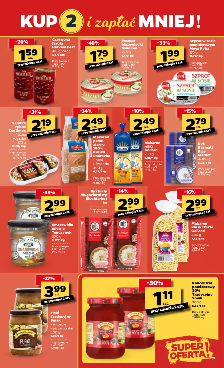 Gazetka promocyjna Netto - Oferta Tygodnia - ważna 18.01 do 23.01.2021 - strona 11 - produkty: Fa, Fasola, Flaki, Goliard, Koncentrat pomidorowy, Makaron, Pasztet, Podravka, Rum, Rurki, Ryba, Ryż, Ryż basmati, Ryż biały, Sałat, Sałatka, Sok, Sokołów, Sos, Szprot, Szprot w sosie