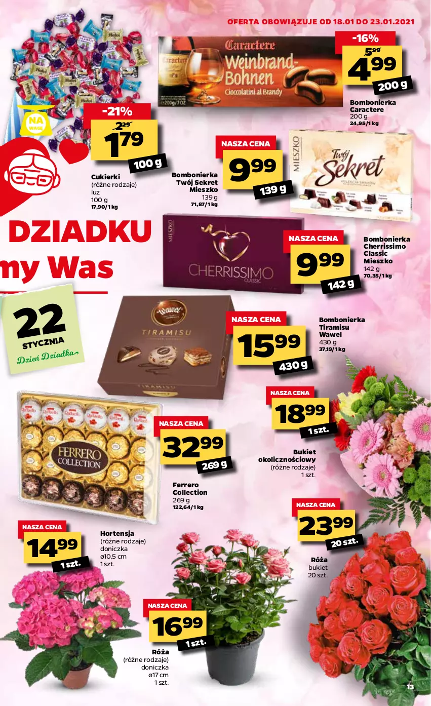 Gazetka promocyjna Netto - Oferta Tygodnia - ważna 18.01 do 23.01.2021 - strona 13 - produkty: Bukiet, Cukier, Cukierki, Ferrero, Kret, Róża, Wawel