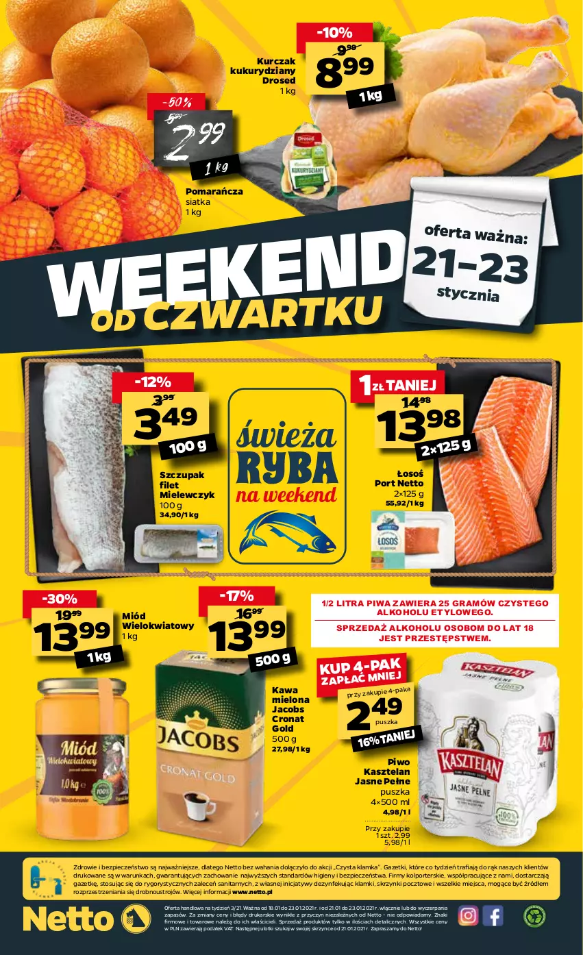 Gazetka promocyjna Netto - Oferta Tygodnia - ważna 18.01 do 23.01.2021 - strona 20 - produkty: Gra, Jacobs, Kasztelan, Kawa, Kawa mielona, Klamka, Kurczak, Miód, Papier, Piec, Piwa, Piwo, Por, Siatka, Zdrowie, Zupa