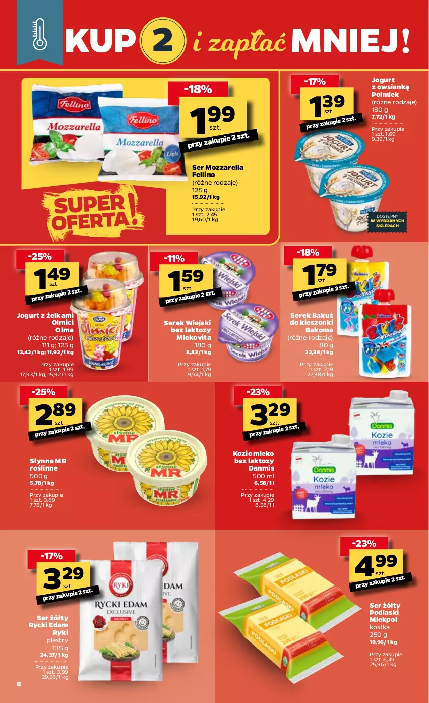 Gazetka promocyjna Netto - Oferta Tygodnia - ważna 18.01 do 23.01.2021 - strona 8 - produkty: Bakoma, Edam, Jogurt, Mleko, Mleko bez laktozy, Mlekovita, Mozzarella, Olma, Podlaski, POLMLEK, Rycki Edam, Ser, Serek, Serek wiejski, Słynne, Słynne MR Roślinne