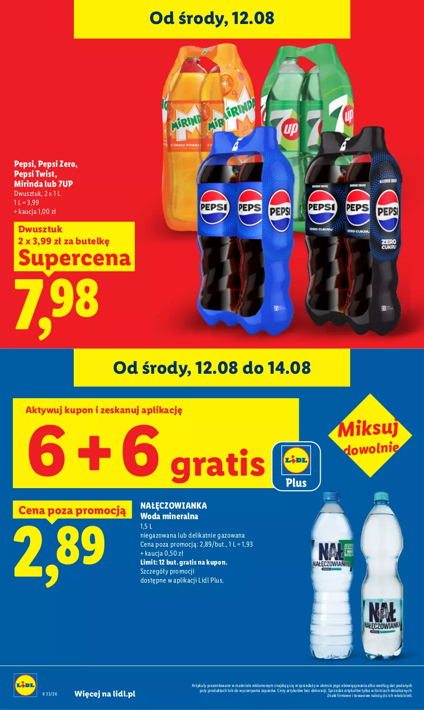 Gazetka promocyjna Lidl - Gazetka ważna od 12.08 do 14.08 - ważna 12.08 do 14.08.2026 - strona 22 - produkty: 7up, Gra, Mirinda, Nałęczowianka, Pepsi, Woda, Woda mineralna