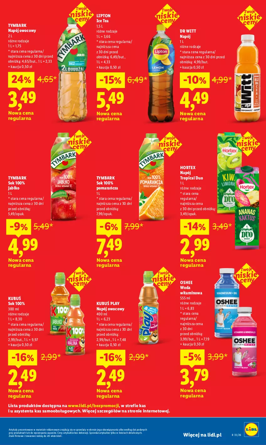 Gazetka promocyjna Lidl - Gazetka ważna od 12.08 do 14.08 - ważna 12.08 do 14.08.2026 - strona 37 - produkty: Hortex, Ice tea, Kubuś, Lipton, Napój, Oshee, Sok, Tropical, Tymbark, Woda