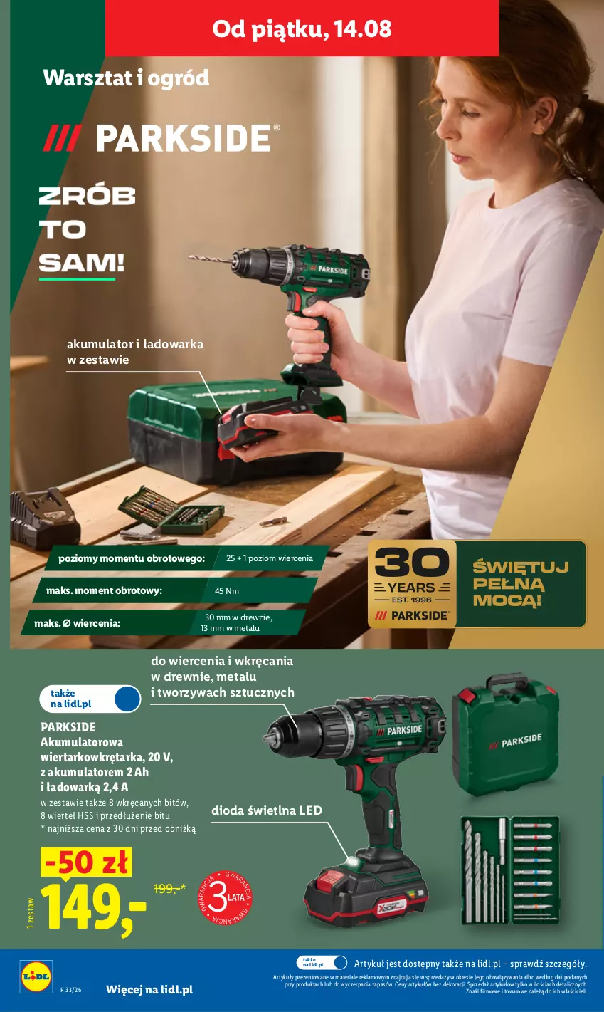 Gazetka promocyjna Lidl - Gazetka ważna od 12.08 do 14.08 - ważna 12.08 do 14.08.2026 - strona 42 - produkty: Akumulator, Akumulatorowa wiertarkowkrętark, Ogród, Parkside, Tarka, Warka, Wiertarkowkrętarka, Wkręt, Wkrętarka
