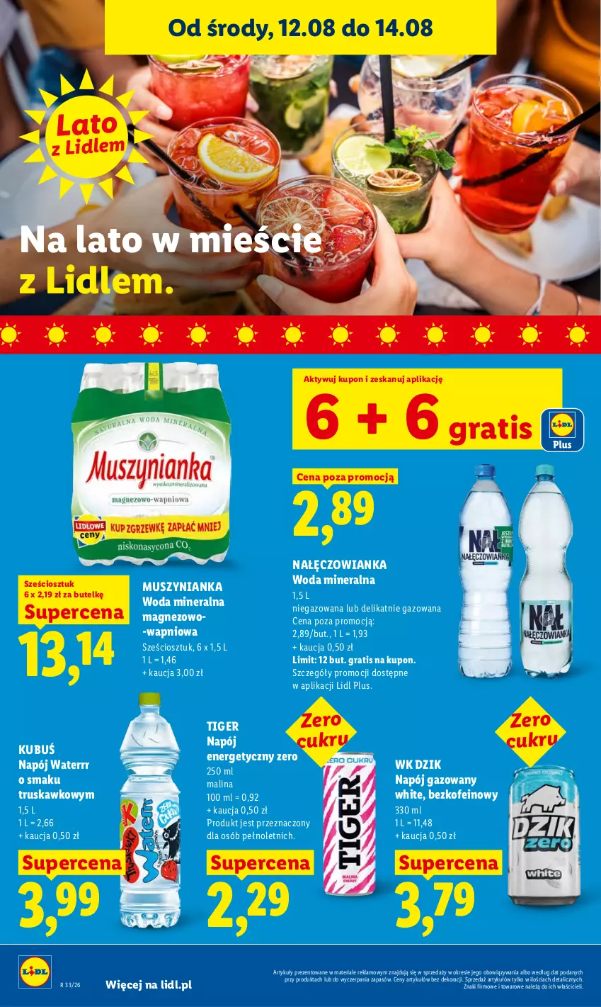Gazetka promocyjna Lidl - Gazetka ważna od 12.08 do 14.08 - ważna 12.08 do 14.08.2026 - strona 68 - produkty: Gra, Kubuś, Magnez, Mus, Muszynianka, Nałęczowianka, Napój, Napój gazowany, Tiger, Woda, Woda mineralna