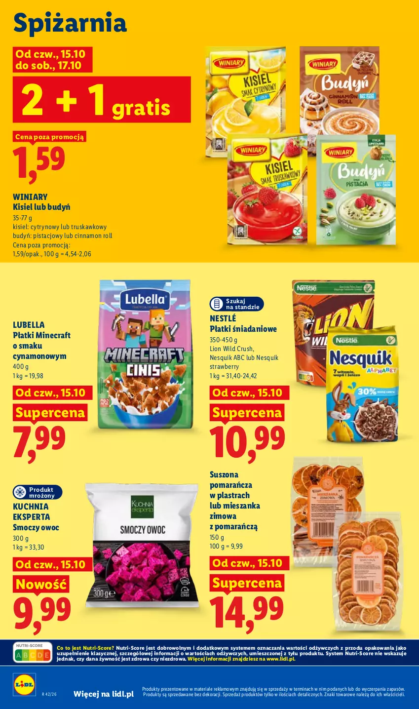 Gazetka promocyjna Lidl - Gazetka - ważna 19.10 do 21.10.2026 - strona 102 - produkty: Bell, Bella, Budyń, Danio, Gra, Kisiel, Kuchnia, Lion, Lubella, Minecraft, Nesquik, Nestlé, Winiary
