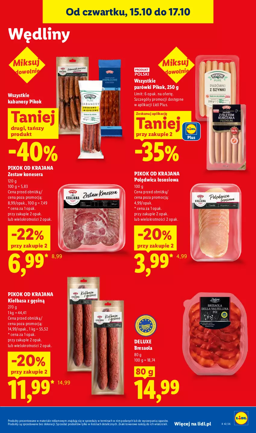 Gazetka promocyjna Lidl - Gazetka - ważna 19.10 do 21.10.2026 - strona 69 - produkty: Bresaola, Kabanos, Kiełbasa, Parówki, PIKOK, Polędwica, Ser, Sos