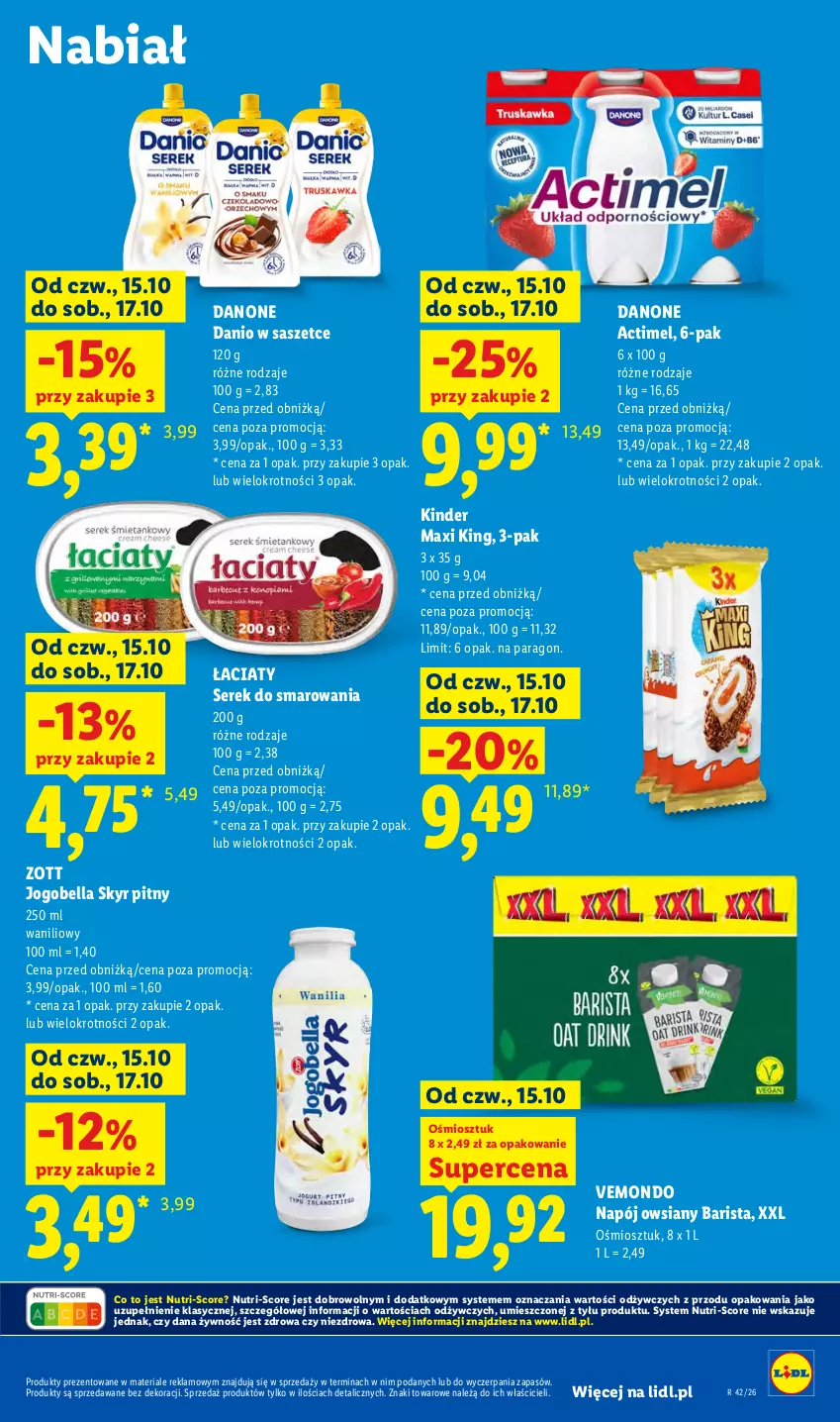 Gazetka promocyjna Lidl - Gazetka - ważna 19.10 do 21.10.2026 - strona 71 - produkty: Actimel, Bell, Bella, Danio, Danone, Jogobella, Kinder, Napój, Ser, Serek, Zott