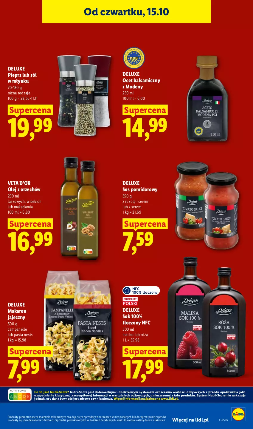 Gazetka promocyjna Lidl - Gazetka - ważna 19.10 do 21.10.2026 - strona 77 - produkty: Makaron, Ocet, Ocet balsamiczny, Olej, Pieprz, Róża, Ser, Sok, Sól, Sos, Sos pomidorowy