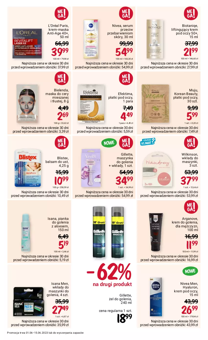 Gazetka promocyjna Rossmann - 1 czerwca - ważna 01.06 do 15.06.2023 - strona 8 - produkty: Balsam do ust, Bielenda, Gillette, Isana, Krem do golenia, Krem pod oczy, L’Oréal, Maska, Maszynka, Maszynka do golenia, Nivea, Nivea Men, Pianka do golenia, Rum, Ser, Serum, Szynka