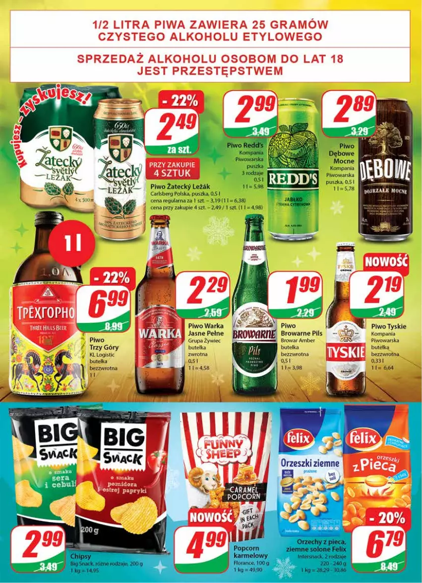 Gazetka promocyjna Dino - Gazetka - ważna 08.12 do 14.12.2021 - strona 20 - produkty: Piwo, Popcorn, Redd's, Tyskie, Warka