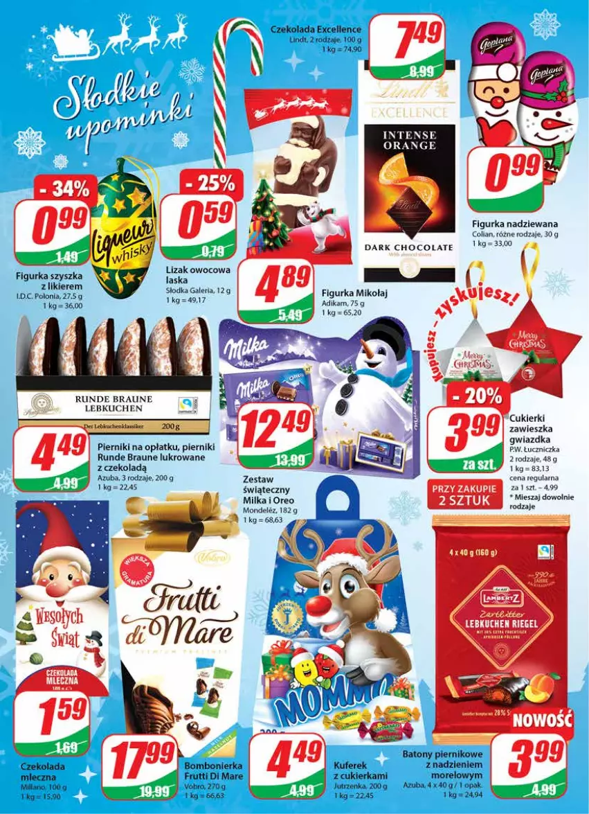 Gazetka promocyjna Dino - Gazetka - ważna 08.12 do 14.12.2021 - strona 4 - produkty: Baton, Braun, Cukier, Cukierki, Czekolada, Jutrzenka, Likier, Lindt, Milka, Oreo, Piernik, Znicz