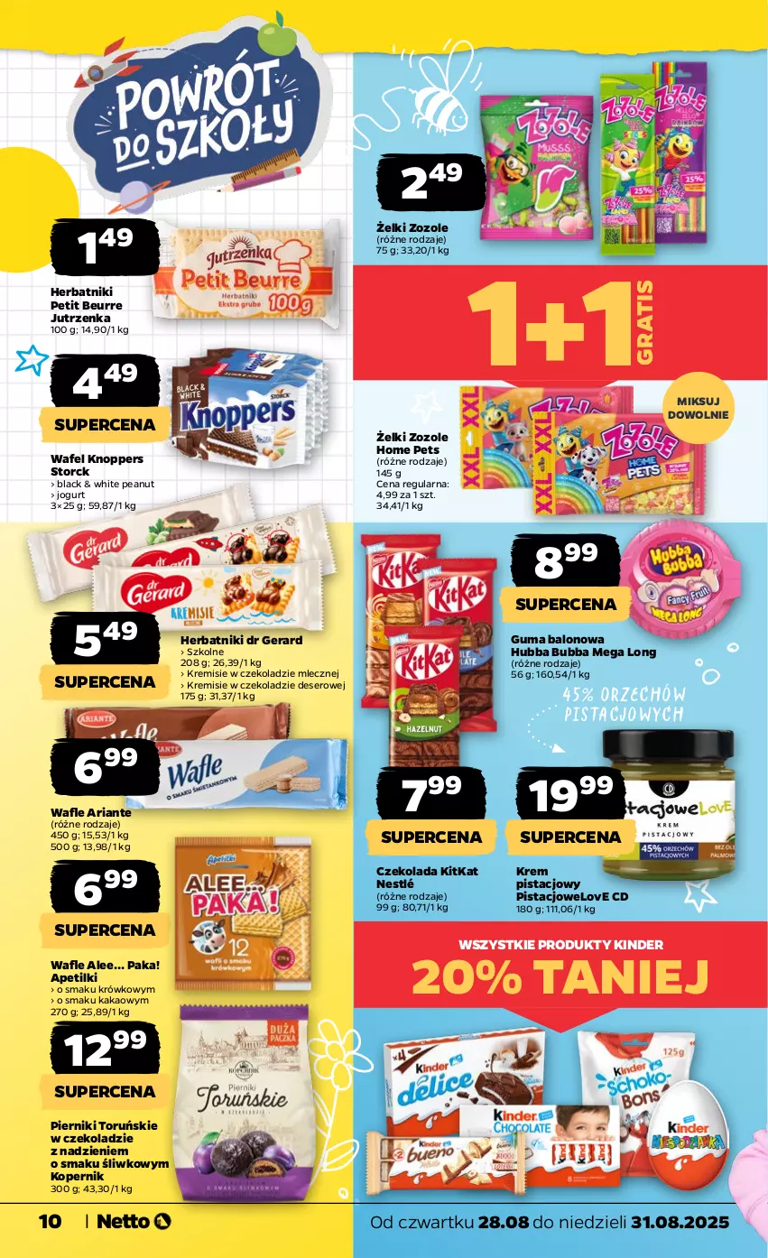 Gazetka promocyjna Netto - Od Czwartku - ważna 28.08 do 31.08.2025 - strona 10 - produkty: Czekolada, Deser, Dr Gerard, Gra, Herbatniki, Herbatniki Petit Beurre, Jogurt, Jutrzenka, Kakao, Kinder, Knoppers, Krem pistacjowy, Lack, Nestlé, Piernik, Ser, Wafle