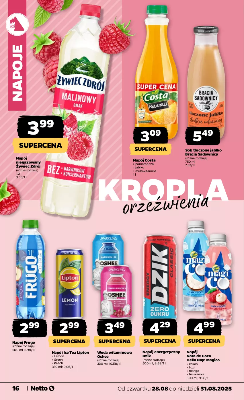 Gazetka promocyjna Netto - Od Czwartku - ważna 28.08 do 31.08.2025 - strona 16 - produkty: Ice tea, Kokos, Liczi, Lipton, Mango, Napój, Napój energetyczny, Napój niegazowany, Napoje, Oshee, Sok, Woda