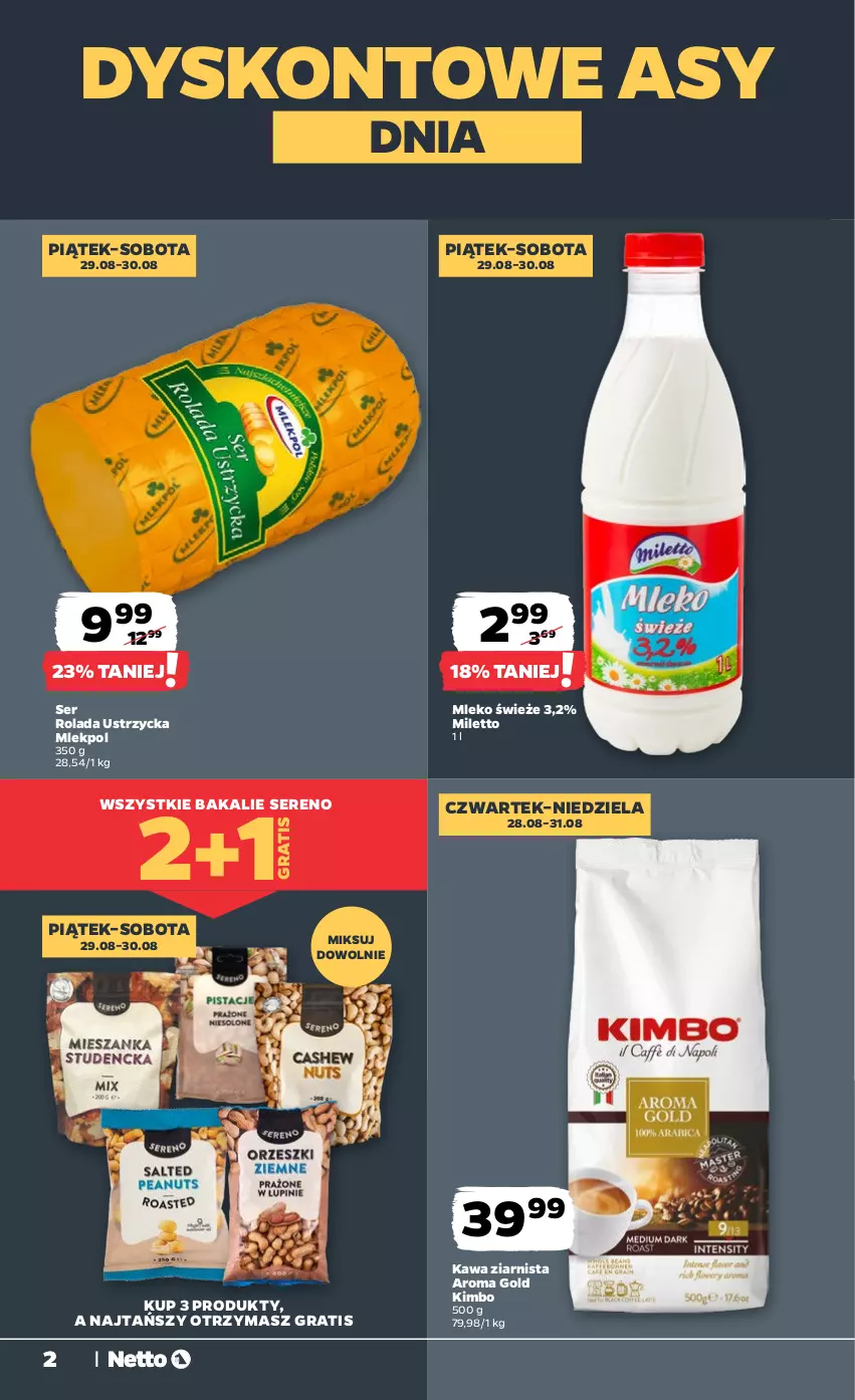 Gazetka promocyjna Netto - Od Czwartku - ważna 28.08 do 31.08.2025 - strona 2 - produkty: Gra, Kawa, Kawa ziarnista, Mleko, Rolada, Rolada Ustrzycka, Ser
