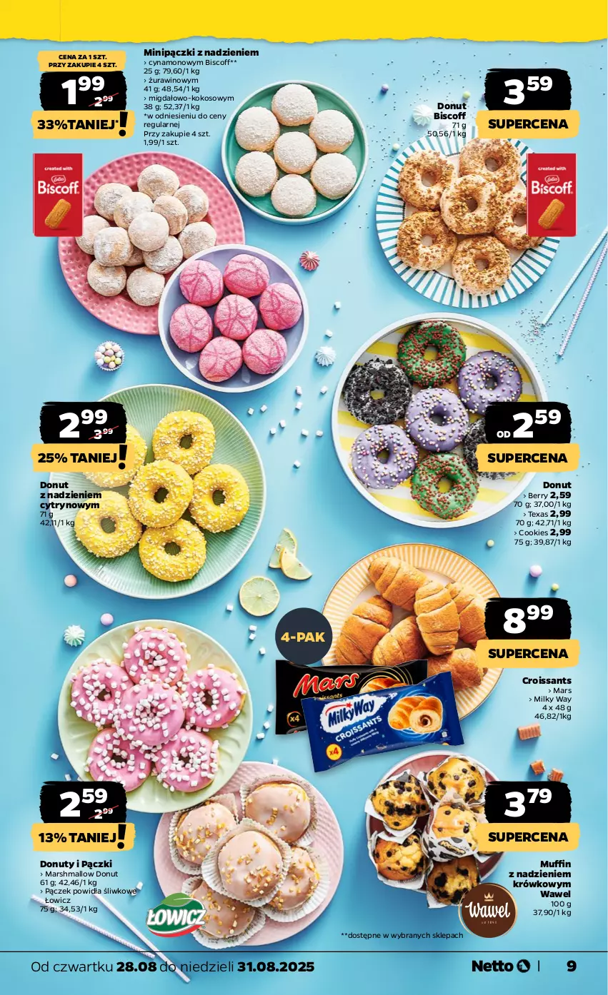 Gazetka promocyjna Netto - Od Czwartku - ważna 28.08 do 31.08.2025 - strona 9 - produkty: Croissant, Donut, Kokos, Mars, Milky Way, Nuty, Pączek, Wawel, Wino