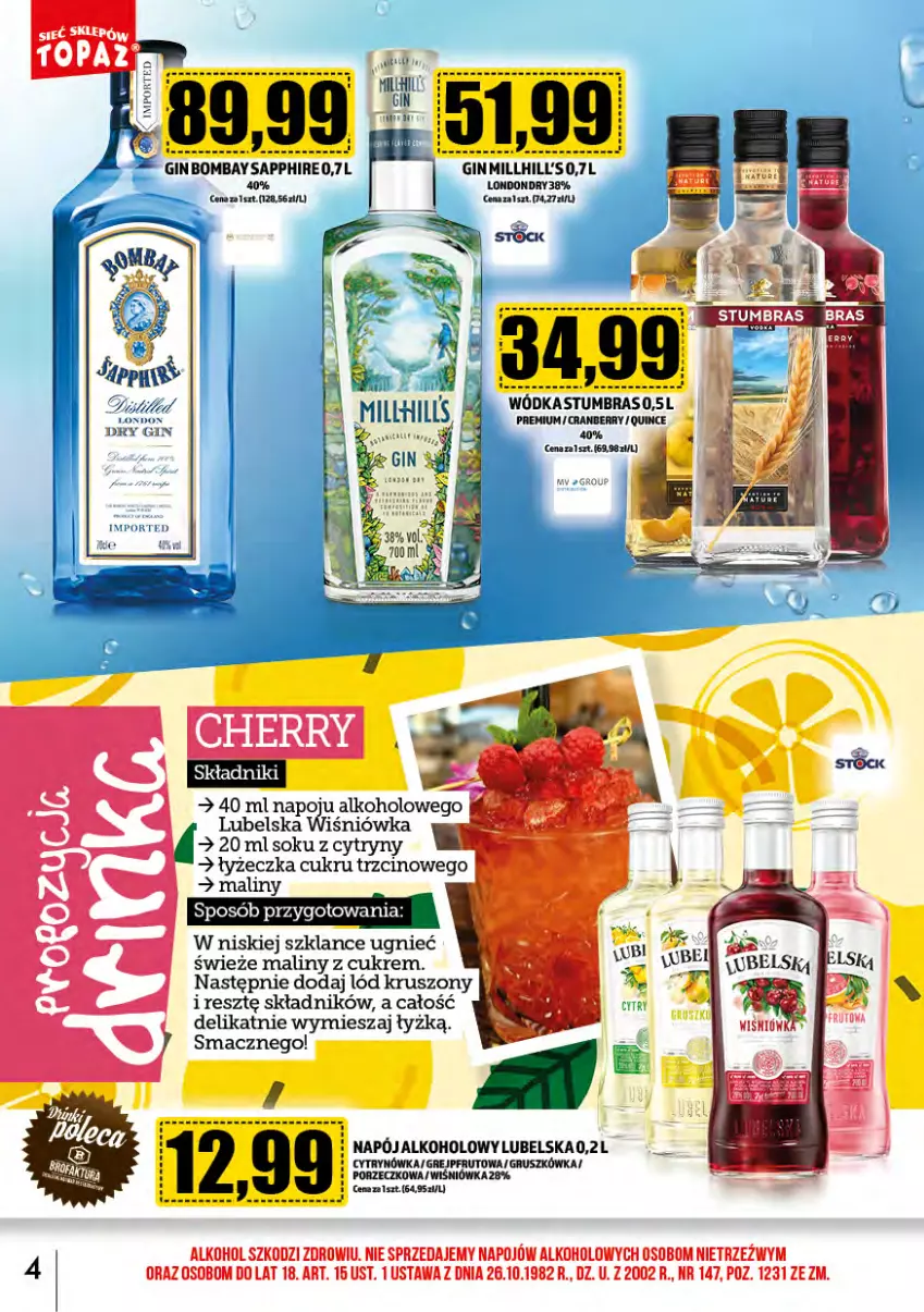 Gazetka promocyjna Topaz - Gazetka - ważna 01.06 do 30.06.2024 - strona 4 - produkty: Cytryny, Gin, Grejpfrut, Maliny, Napój, Por, Sok, Tera, Wódka