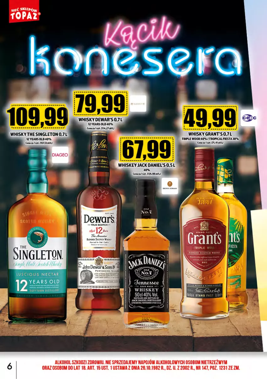 Gazetka promocyjna Topaz - Gazetka - ważna 01.06 do 30.06.2024 - strona 6 - produkty: Gra, Grant's, Jack Daniel's, Sos, Tropical, Whiskey, Whisky