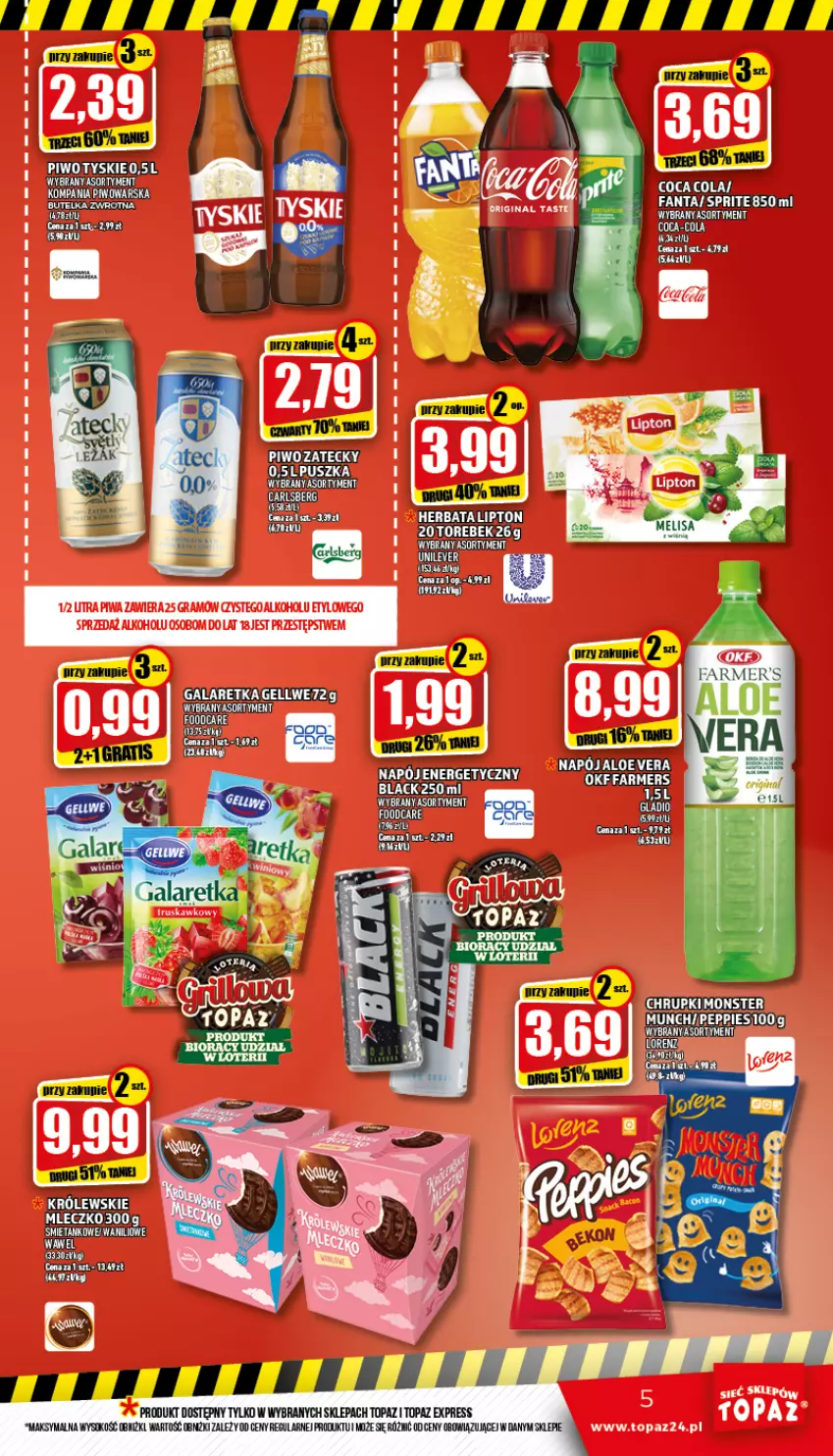 Gazetka promocyjna Topaz - Gazetka - ważna 17.06 do 22.06.2022 - strona 5 - produkty: Gala, Galaretka, Piwo, Sok, Top, Tyskie