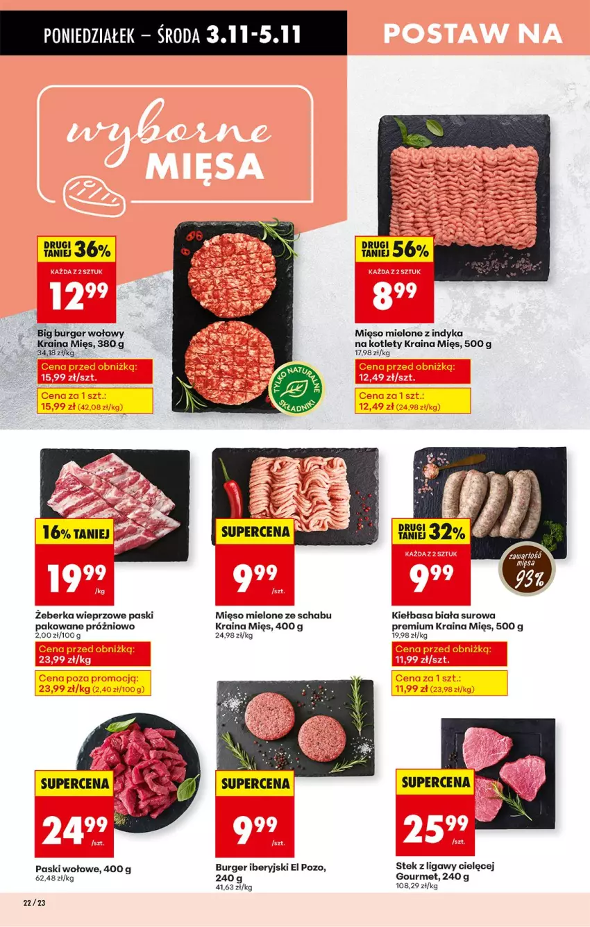 Gazetka promocyjna Biedronka - Od Poniedziałku - ważna 03.11 do 08.11.2025 - strona 26 - produkty: Burger, Kiełbasa, Kiełbasa biała, Kotlet, Mięso, Mięso mielone, Stek