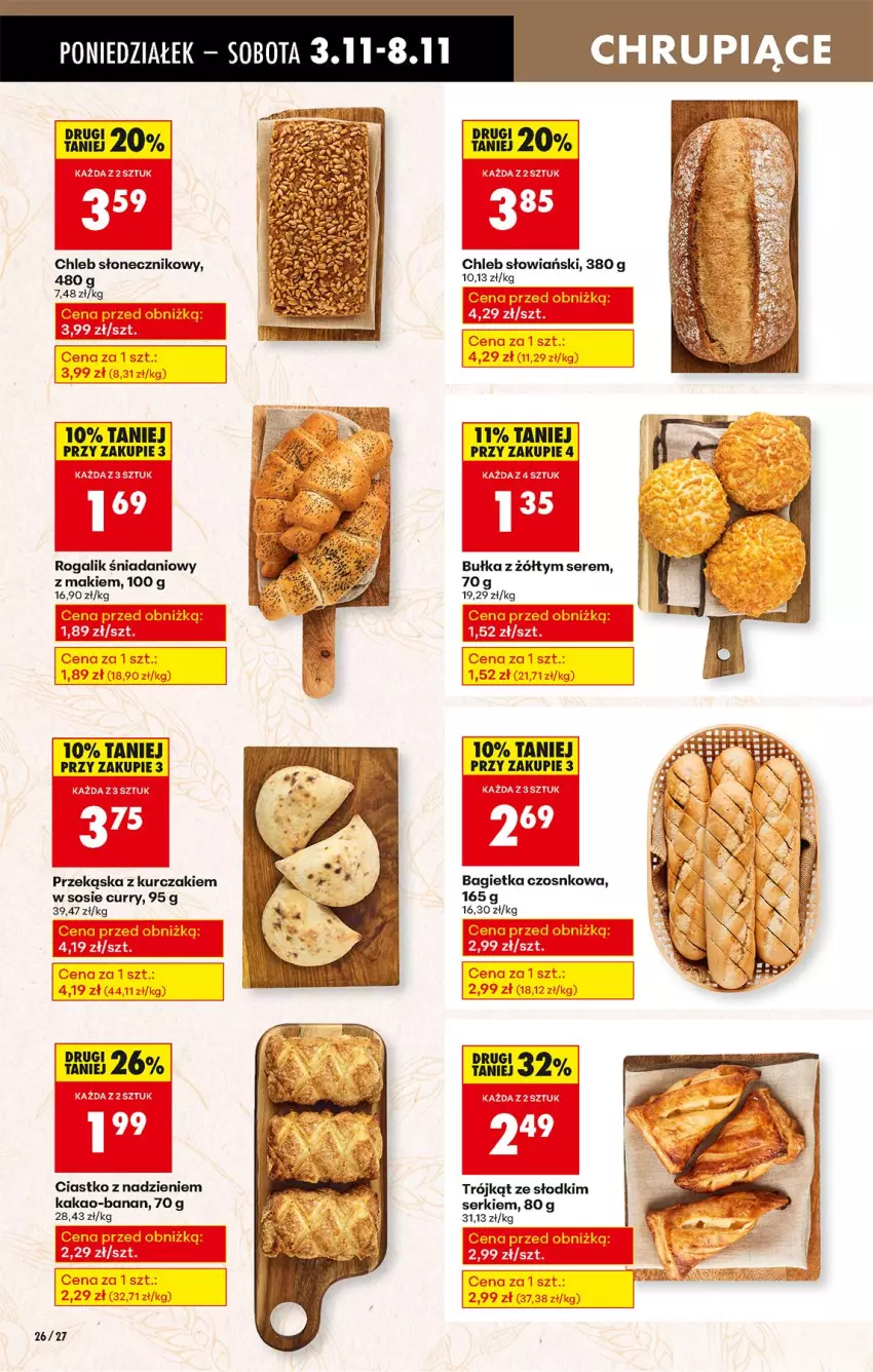 Gazetka promocyjna Biedronka - Od Poniedziałku - ważna 03.11 do 08.11.2025 - strona 30 - produkty: Bagietka, Bagietka czosnkowa, Bułka, Chleb, Danio, Fa, Kakao, Kurczak, Rogal, Ser, Sos