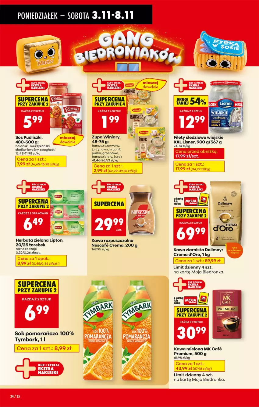 Gazetka promocyjna Biedronka - Od Poniedziałku - ważna 03.11 do 08.11.2025 - strona 42 - produkty: Dallmayr, Fa, Groch, Herbata, Kawa, Kawa mielona, Kawa rozpuszczalna, Kawa ziarnista, Krupnik, Lipton, Lisner, Pudliszki, Sok, Sos, Spaghetti, Tymbark, Winiary, Zupa