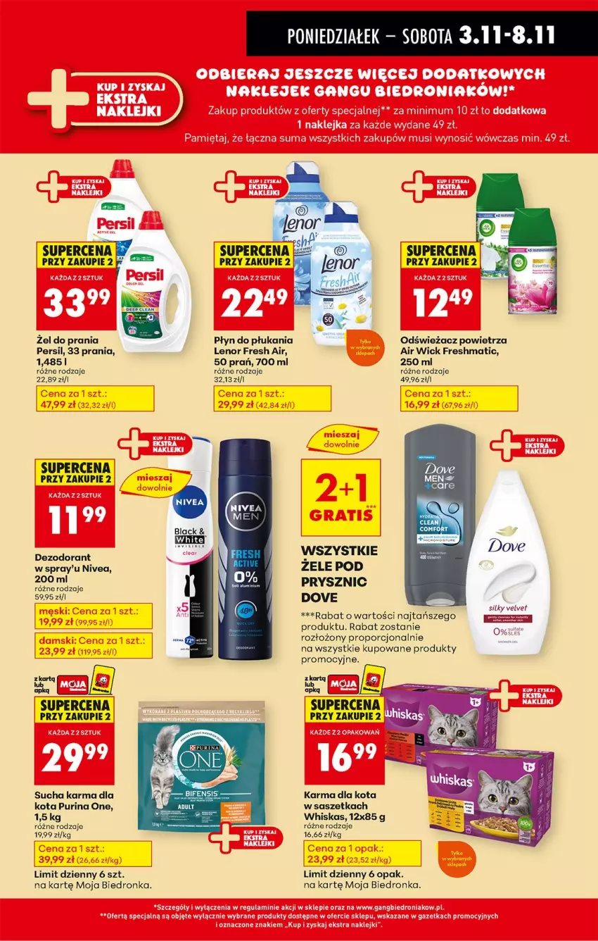 Gazetka promocyjna Biedronka - Od Poniedziałku - ważna 03.11 do 08.11.2025 - strona 43 - produkty: Air Wick, Dezodorant, Dove, Fotel, Lenor, Nivea, Odświeżacz powietrza, Persil, Płyn do płukania, Por, Pur, Purina, Sucha karma, Velvet, Whiskas