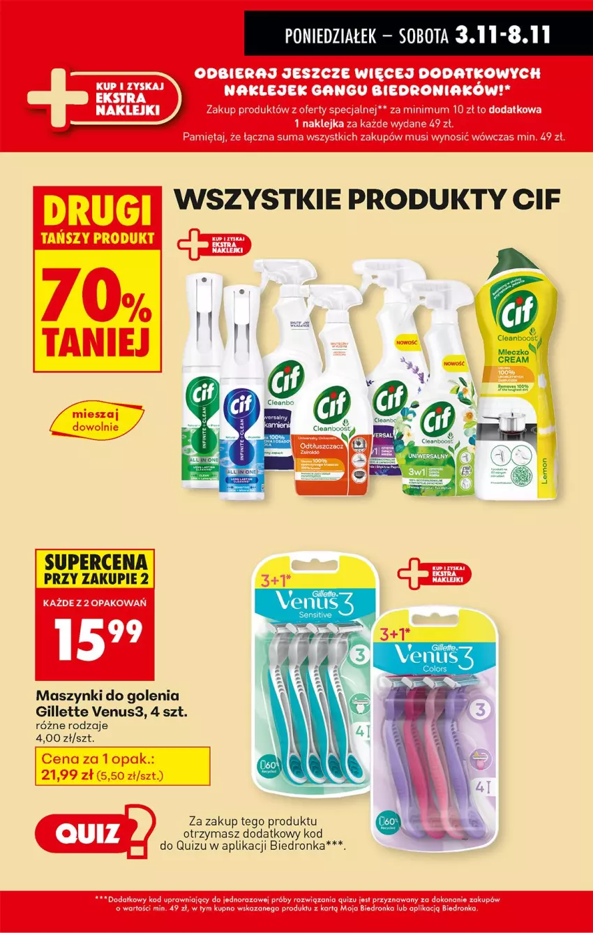 Gazetka promocyjna Biedronka - Od Poniedziałku - ważna 03.11 do 08.11.2025 - strona 45 - produkty: Cif, Gillette, Gillette Venus, Mleczko, Quiz, Venus