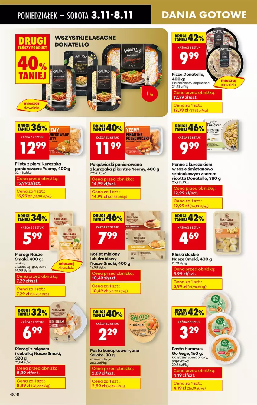 Gazetka promocyjna Biedronka - Od Poniedziałku - ważna 03.11 do 08.11.2025 - strona 54 - produkty: Hummus, Kapustą, Kotlet, Kurczak, Lasagne, Mus, Penne, Pierogi, Pizza, Polędwiczki panierowane, Ricotta, Ser, Sos, Szpinak