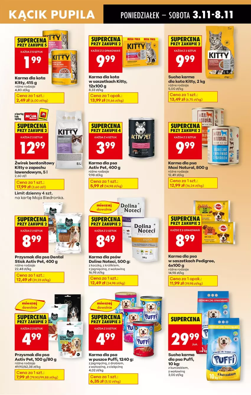 Gazetka promocyjna Biedronka - Od Poniedziałku - ważna 03.11 do 08.11.2025 - strona 85 - produkty: Królik, Kurczak, Pedigree, Przysmak dla psa, Puf, Sucha karma