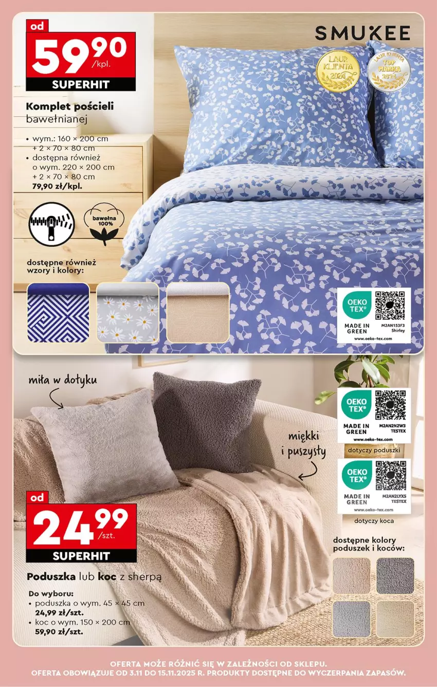 Gazetka promocyjna Biedronka - Od Poniedziałku - ważna 03.11 do 08.11.2025 - strona 87 - produkty: Koc, Komplet pościeli, Poduszka, Pościel