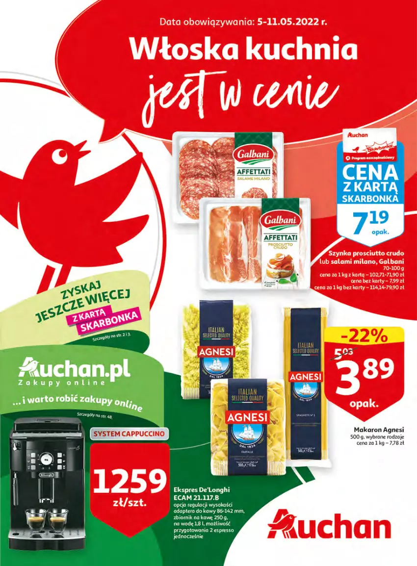 Gazetka promocyjna Auchan - Włoska kuchnia jest w cenie Hipermarkety - ważna 05.05 do 11.05.2022 - strona 1 - produkty: LG, Makaron, Sok, Tera