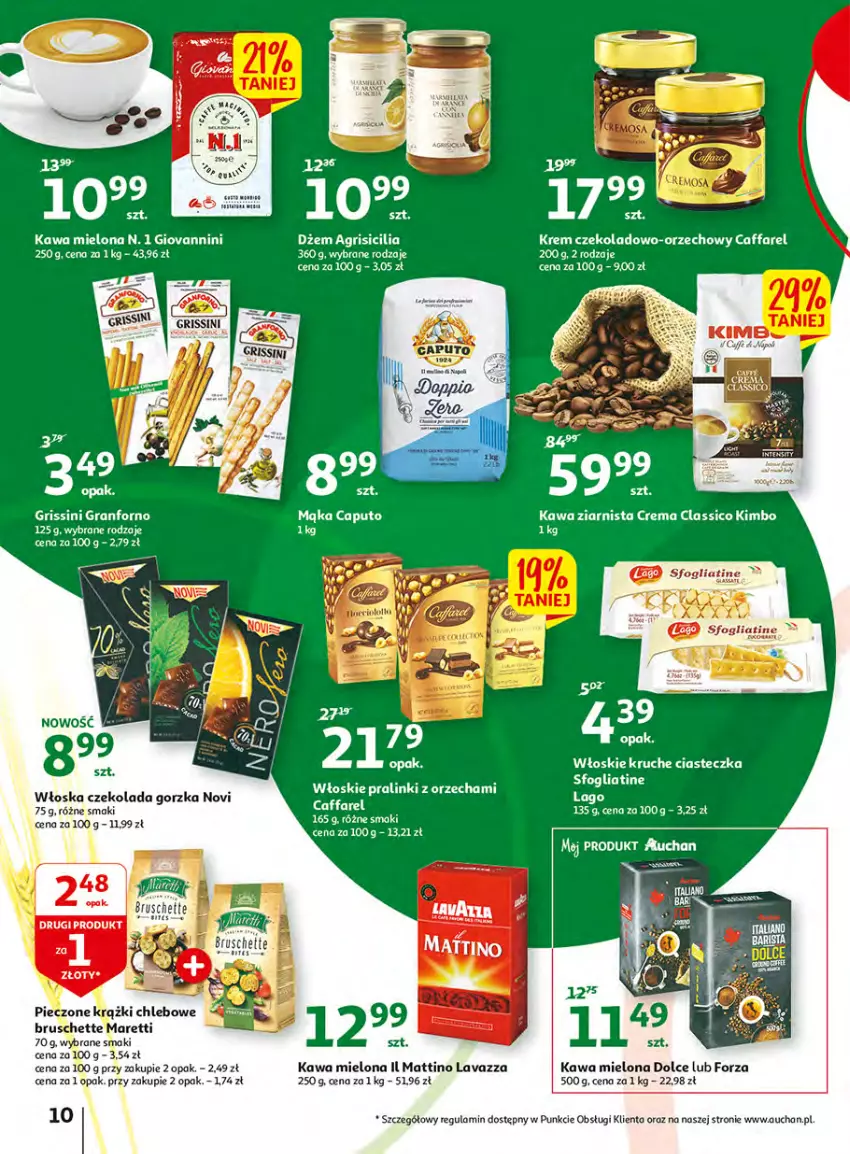 Gazetka promocyjna Auchan - Włoska kuchnia jest w cenie Hipermarkety - ważna 05.05 do 11.05.2022 - strona 10 - produkty: Bruschette, Dżem, Fa, Gra, Grissini, Kawa, Kawa mielona, Kawa ziarnista, Lavazza