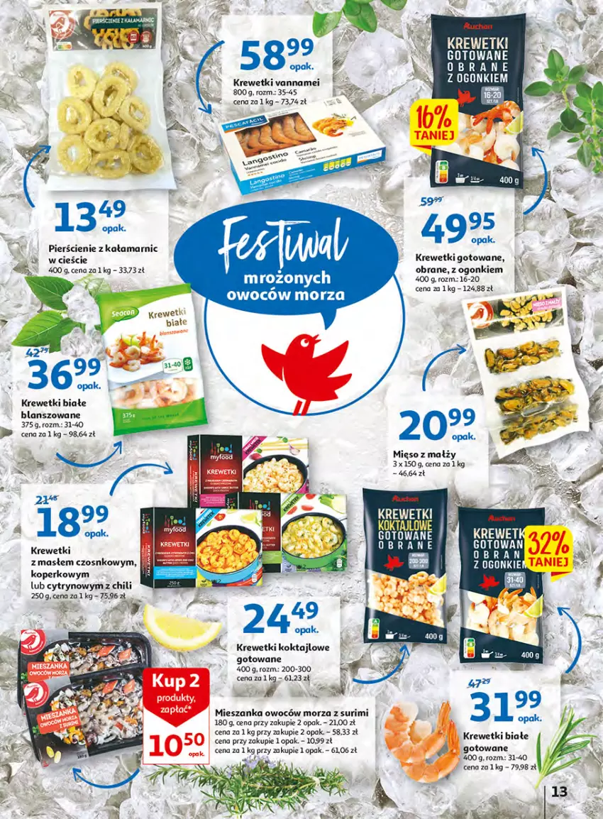 Gazetka promocyjna Auchan - Włoska kuchnia jest w cenie Hipermarkety - ważna 05.05 do 11.05.2022 - strona 13 - produkty: Krewetki, Mięso, Surimi