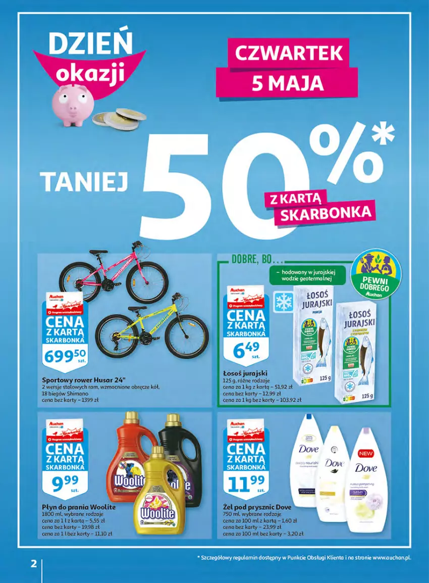 Gazetka promocyjna Auchan - Włoska kuchnia jest w cenie Hipermarkety - ważna 05.05 do 11.05.2022 - strona 2 - produkty: Dove, Płyn do prania, Rower, Woal