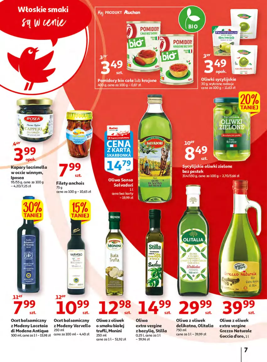 Gazetka promocyjna Auchan - Włoska kuchnia jest w cenie Hipermarkety - ważna 05.05 do 11.05.2022 - strona 7 - produkty: Bazyl, Gin, Kapary, Monini, Ocet, Ocet balsamiczny, Oliwa z oliwek