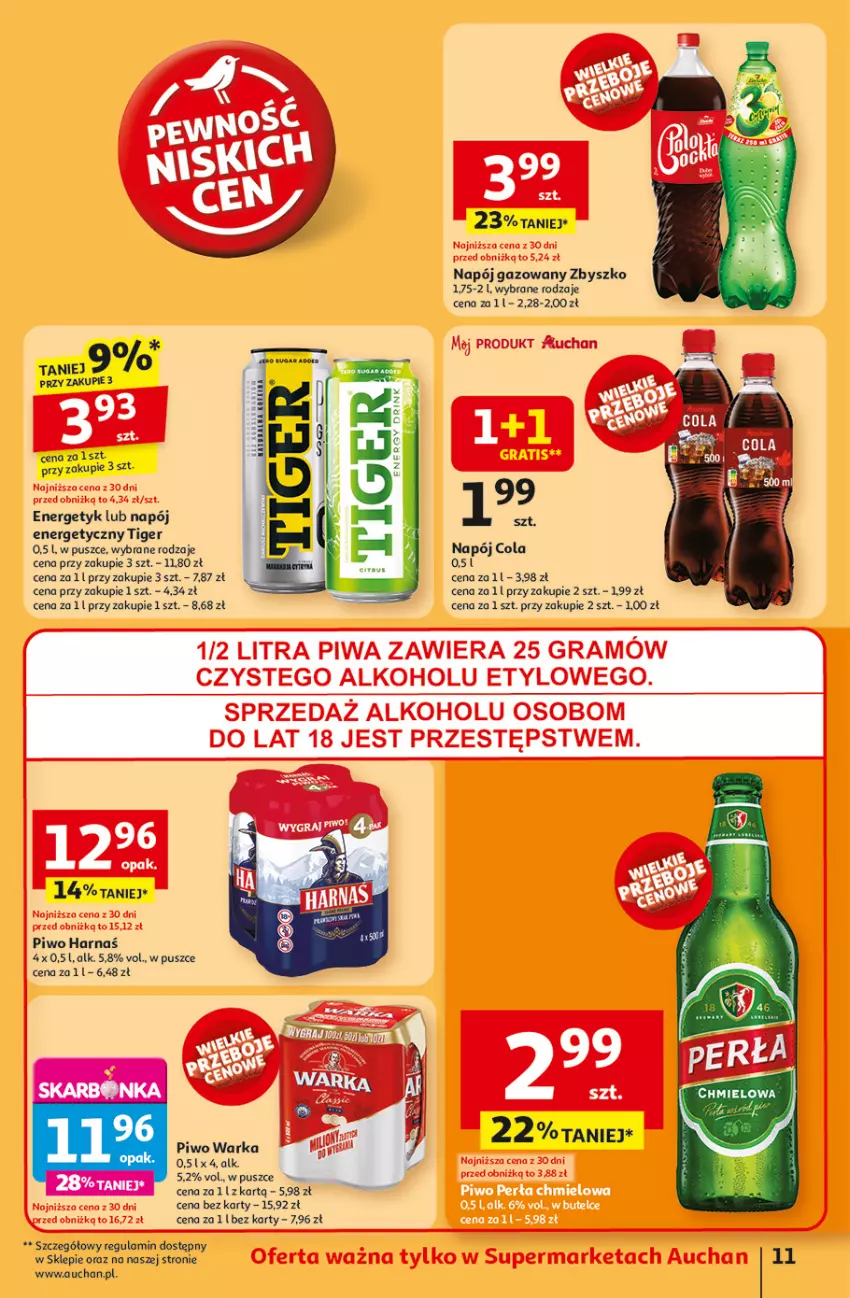 Gazetka promocyjna Auchan - TAK SMAKUJE LATO Supermarket - ważna 12.06 do 18.06.2025 - strona 13 - produkty: Gra, Harnaś, Napój, Napój energetyczny, Napój gazowany, Piwa, Piwo, Tiger, Warka
