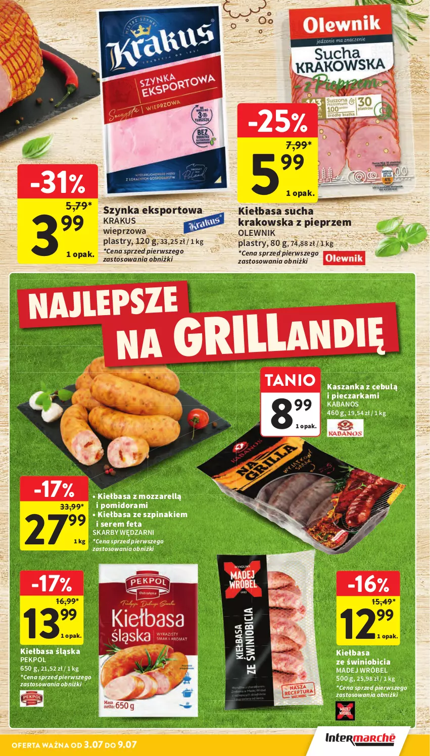 Gazetka promocyjna Intermarche - Gazetka promocyjna - ważna 03.07 do 09.07.2025 - strona 15 - produkty: BIC, Feta, Kabanos, Kasza, Kaszanka, Kiełbasa, Kiełbasa śląska, Krakus, Madej Wróbel, Olewnik, Pekpol, Piec, Pieczarka, Pieprz, Por, Ser, Sport, Szpinak, Szynka