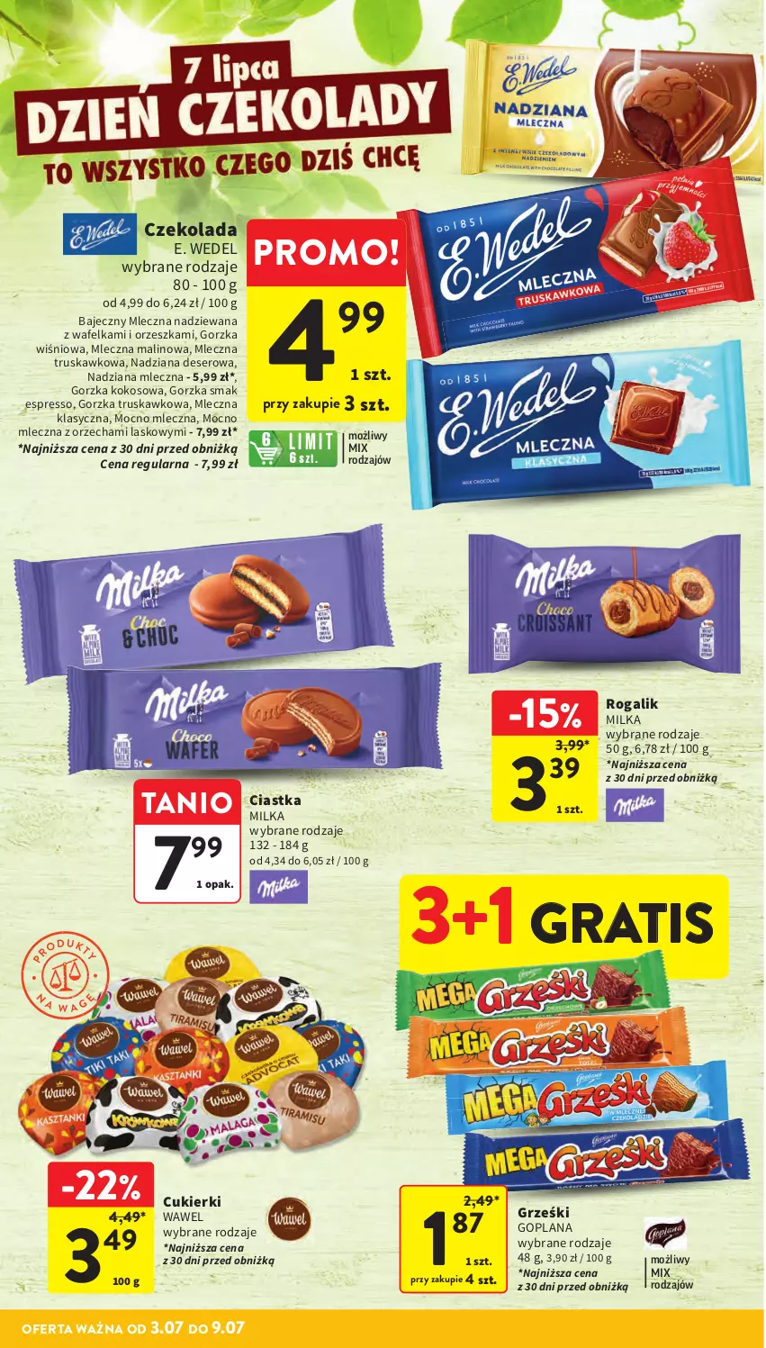 Gazetka promocyjna Intermarche - Gazetka promocyjna - ważna 03.07 do 09.07.2025 - strona 24 - produkty: Ciastka, Cukier, Cukierki, Czekolada, Deser, E. Wedel, Goplana, Gra, Grześki, Kokos, LANA, Milka, Rogal, Ser, Wawel