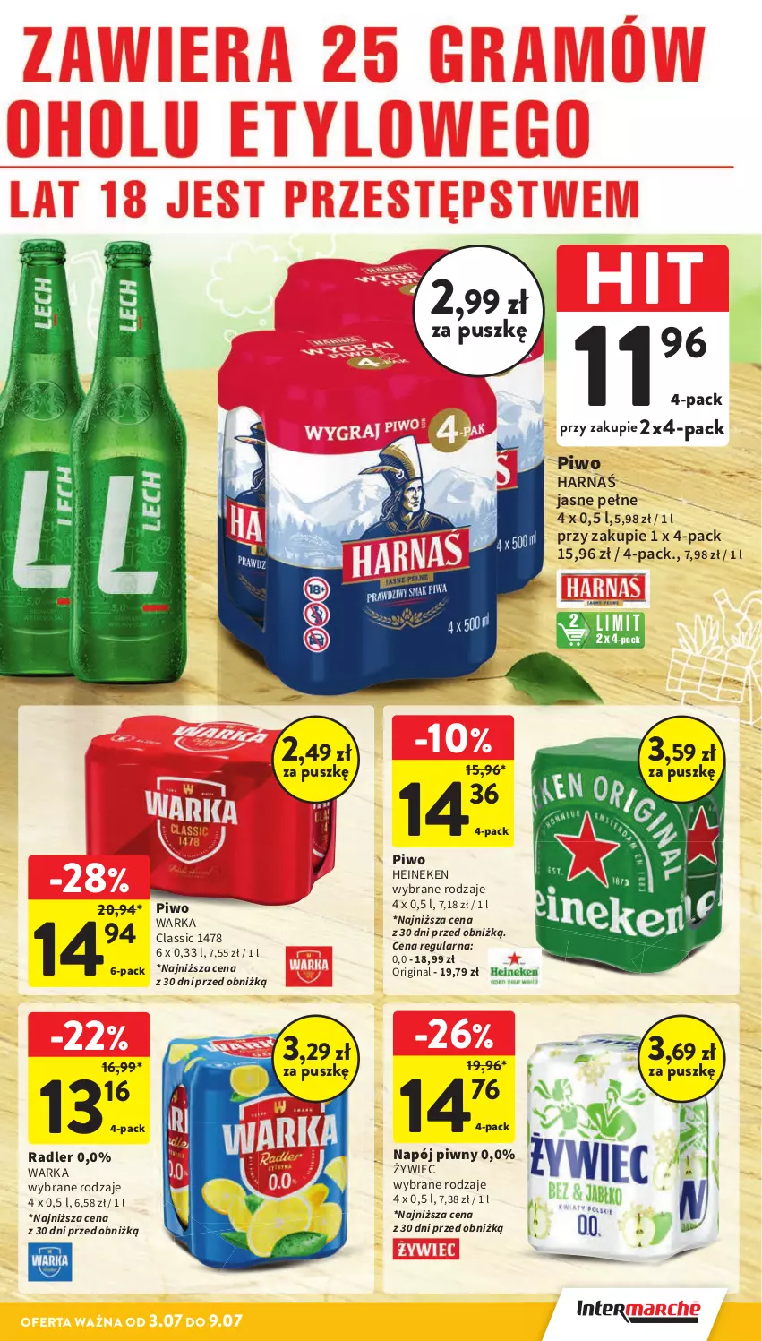 Gazetka promocyjna Intermarche - Gazetka promocyjna - ważna 03.07 do 09.07.2025 - strona 33 - produkty: Gin, Harnaś, Heineken, Napój, Piwo, Radler, Warka