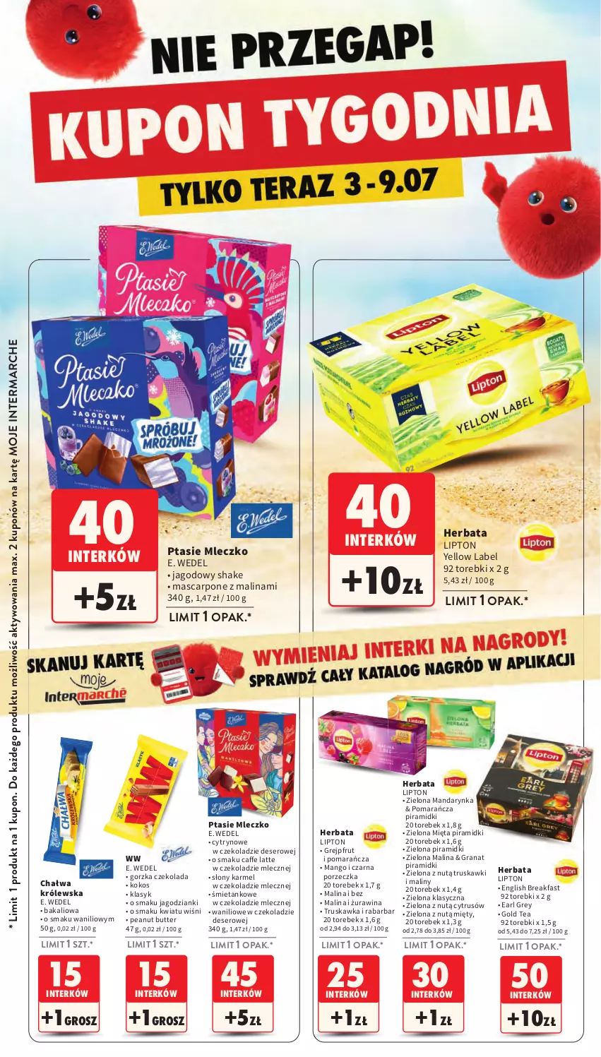 Gazetka promocyjna Intermarche - Gazetka promocyjna - ważna 03.07 do 09.07.2025 - strona 35 - produkty: Chałwa, Czekolada, Deser, E. Wedel, Earl Grey, Fa, Gra, Granat, Grejpfrut, Herbata, Kokos, Lipton, Maliny, Mango, Mascarpone, Mięta, Mleczko, Por, Ptasie mleczko, Ser, Truskawki