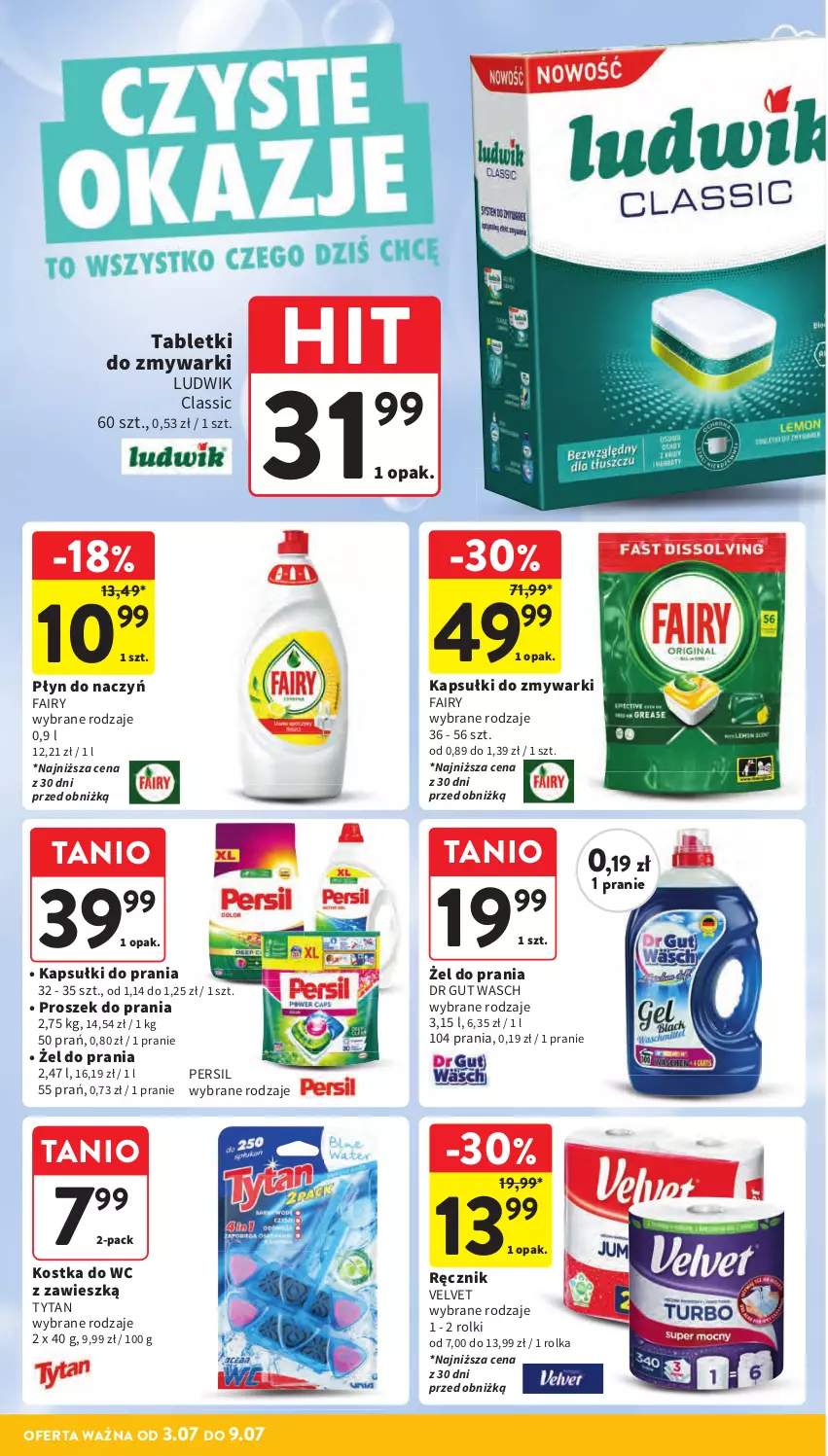 Gazetka promocyjna Intermarche - Gazetka promocyjna - ważna 03.07 do 09.07.2025 - strona 38 - produkty: Fa, Fairy, Kapsułki do prania, Kostka do wc, Ludwik, Persil, Proszek do prania, Ręcznik, Rolki, Tablet, Tabletki do zmywarki, Tytan, Velvet, Zmywarki