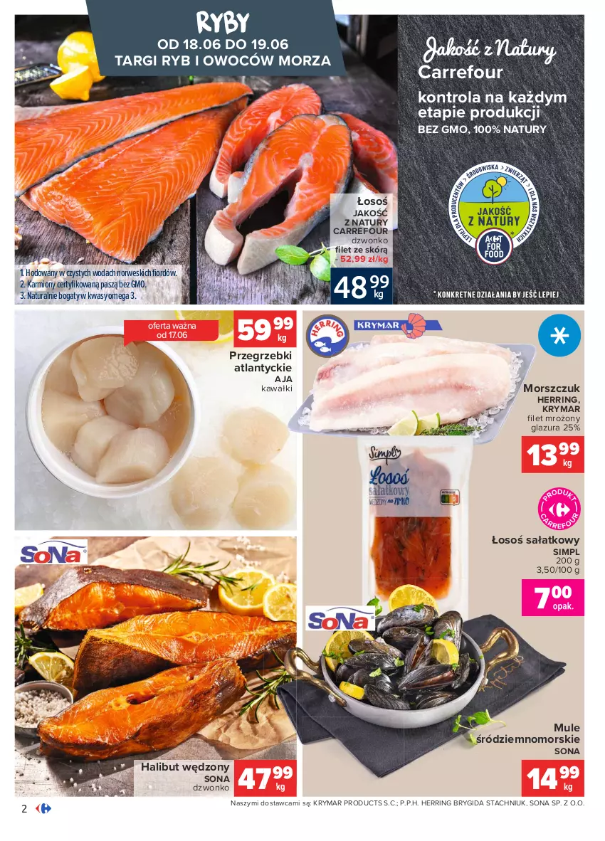 Gazetka promocyjna Carrefour - Gazetka Targi świeżości - ważna 14.06 do 21.06.2021 - strona 2 - produkty: Glazura, Halibut, Karmi, Kawa, Lazur, Mule, Sałat, Woda