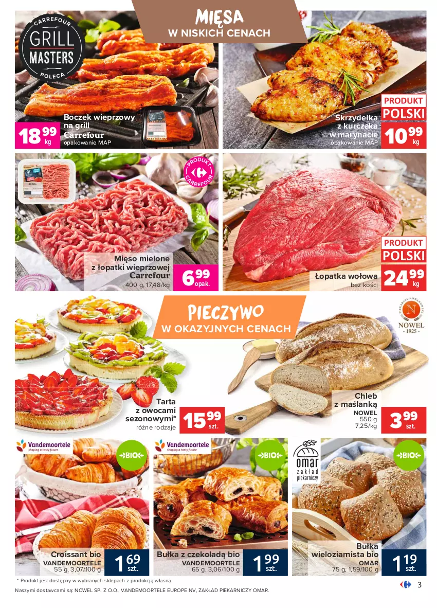 Gazetka promocyjna Carrefour - Gazetka Targi świeżości - ważna 14.06 do 21.06.2021 - strona 3 - produkty: Boczek, Boczek wieprzowy, Bułka, Bułka wieloziarnista, Chleb, Croissant, Grill, Kurczak, Mięso, Mięso mielone, Mięso mielone z łopatki wieprzowej, Piec, Pieczywo, Skrzydełka z kurczaka, Tarta