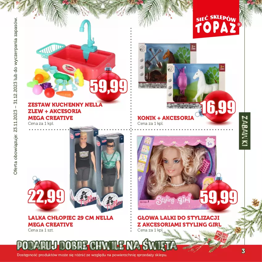 Gazetka promocyjna Topaz - Gazetka - ważna 23.11 do 31.12.2023 - strona 3 - produkty: Lalka, Piec, Zlew