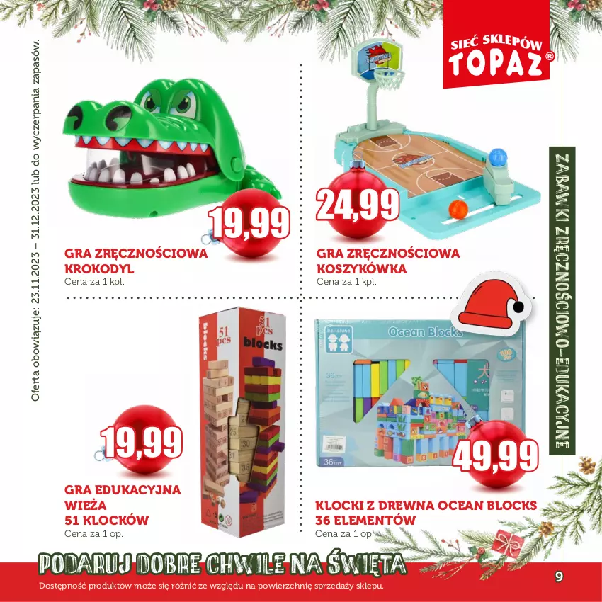Gazetka promocyjna Topaz - Gazetka - ważna 23.11 do 31.12.2023 - strona 9 - produkty: Gra, Klocki, Kosz