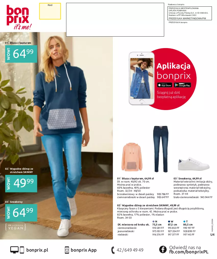 Gazetka promocyjna Bonprix - Miłość na zawsze! - ważna 07.02 do 07.08.2022 - strona 100 - produkty: Bluza, Bluza z kapturem, Dżinsy, Fa, Sneakersy, Wełna