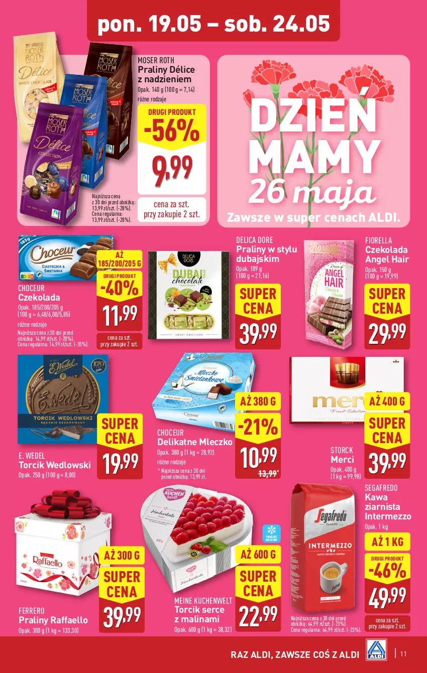 Gazetka promocyjna Aldi - Oferta weekendowa - ważna 22.05 do 24.05.2025 - strona 11 - produkty: Czekolada, E. Wedel, Fa, Ferrero, Kawa, Kawa ziarnista, Merci, Mleczko, Moser Roth, Praliny, Raffaello, Segafredo, Ser