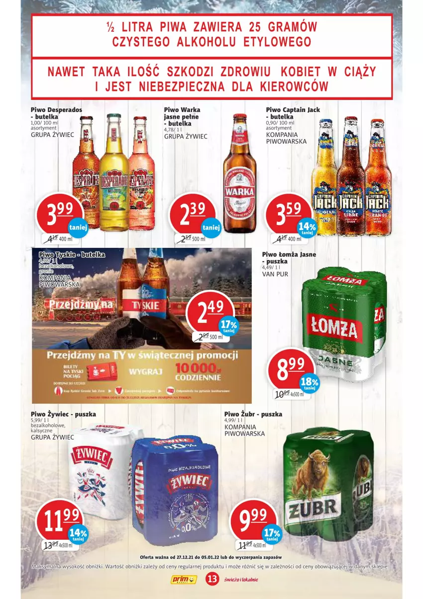 Gazetka promocyjna Prim Market - Gazetka - ważna 27.12.2021 do 05.01.2022 - strona 13 - produkty: Captain Jack, Desperados, Piwo, Pur, Warka