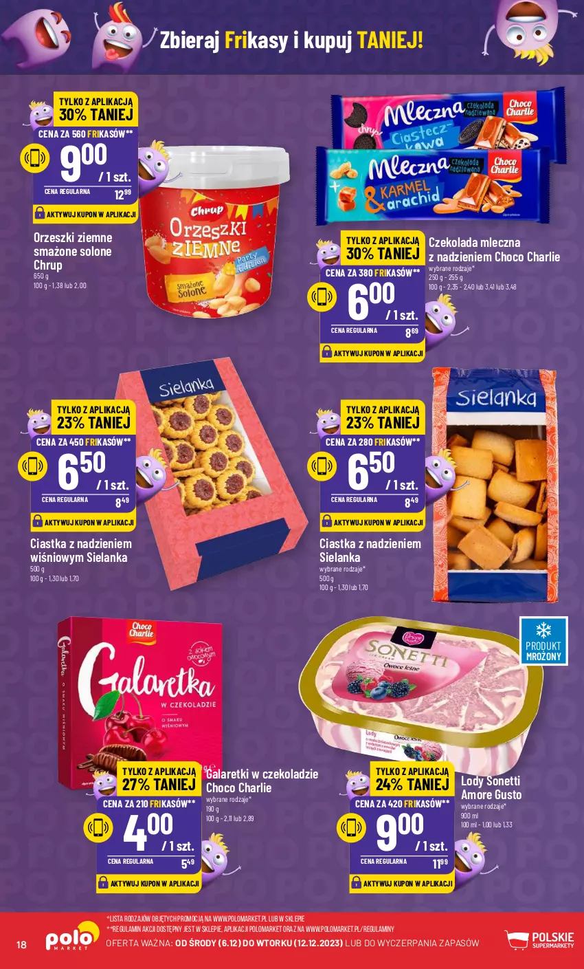 Gazetka promocyjna PoloMarket - Gazetka pomocyjna - ważna 06.12 do 12.12.2023 - strona 18 - produkty: Ciastka, Czekolada, Czekolada mleczna, Gala, Galaretki, Lody, Orzeszki, Orzeszki ziemne