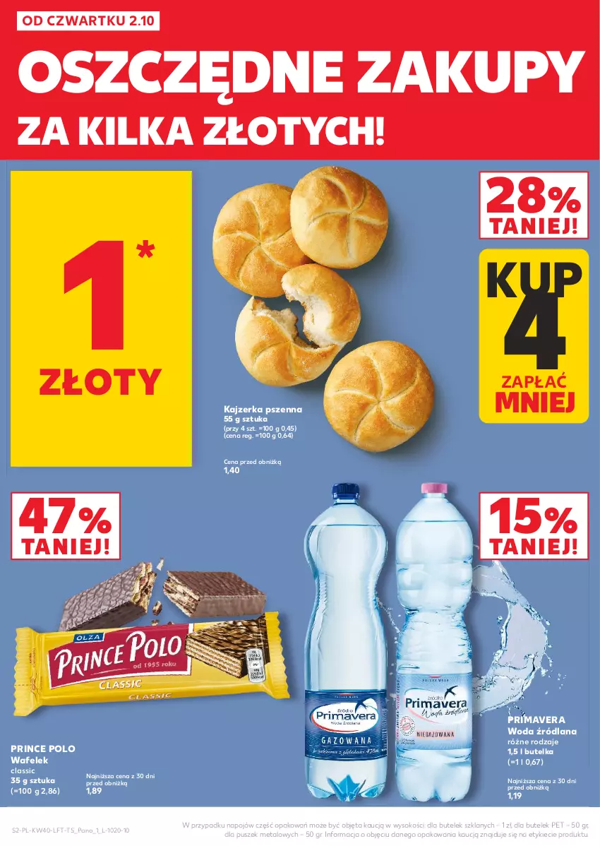 Gazetka promocyjna Kaufland - Gazetka tygodnia - ważna 02.10 do 08.10.2025 - strona 2 - produkty: Kajzerka, Kajzerka pszenna, LANA, Prima, Primavera, Prince Polo, Sok, Wafelek, Woda